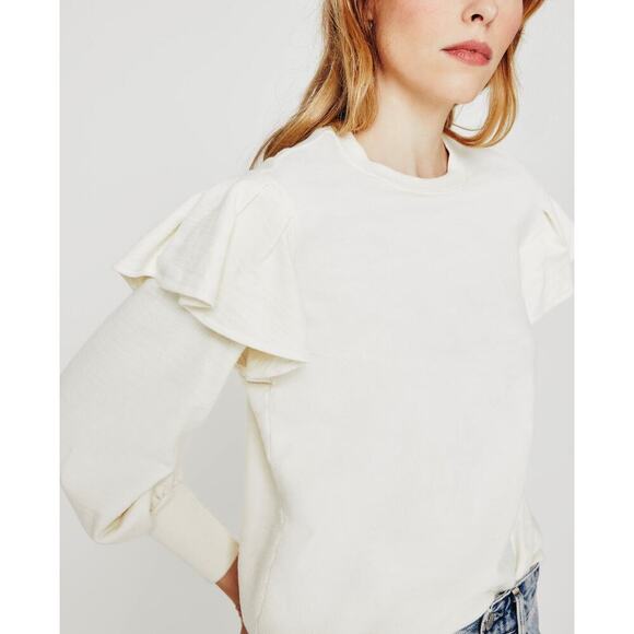 Adriano Goldschmied AG Cecilia Ruffle Crew Neck Sweatshirt Women’s Size L NWT - Picture 2 of 11